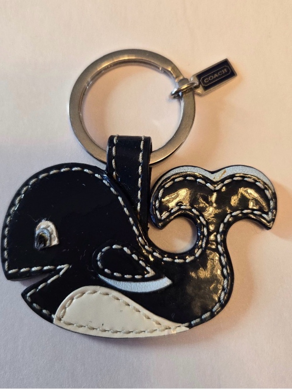 COACH Y2K Navy and White Whale Leather Key Fob